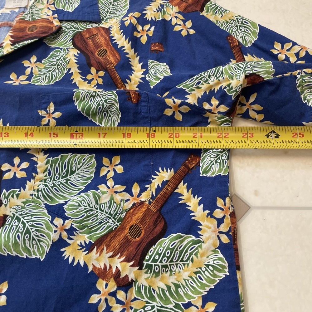 Vintage Hilo Hattie Hawaiian Shirt Men's Size‎ L Flowers Made In USA Camp Guitar - Picture 6 of 8